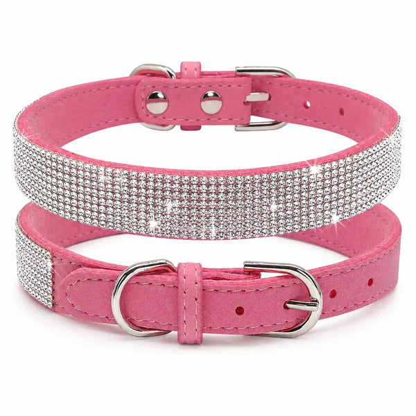 Rosa Glittrigt Hundhalsband med Strass – Justerbart Halsband för Små Hundar
