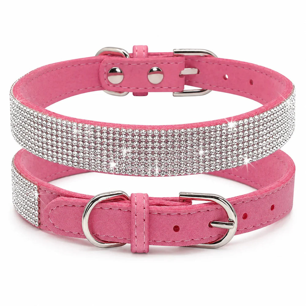 Rosa Glittrigt Hundhalsband med Strass – Justerbart Halsband för Små Hundar
